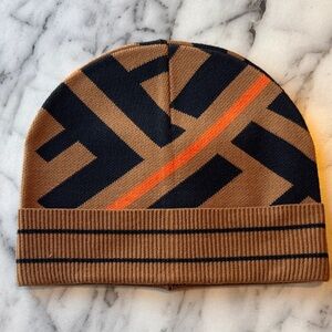 Fendi Brown and Black Beanie with Orange Accent